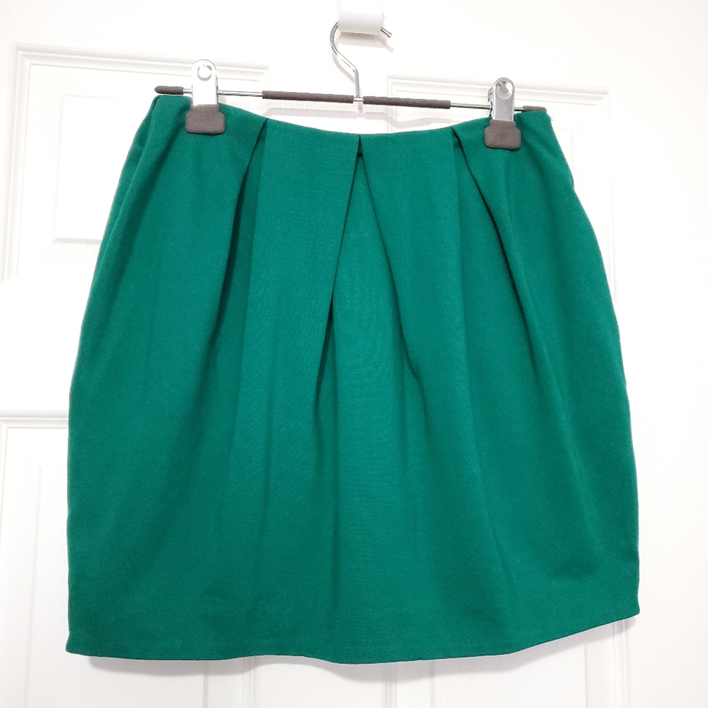 Joe Fresh green bubble pumpkin shaped short knit skirt pleated size 0 fits XS
